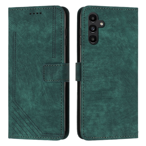 

For Samsung Galaxy A55 Skin Feel Stripe Pattern Leather Phone Case with Long Lanyard(Green)
