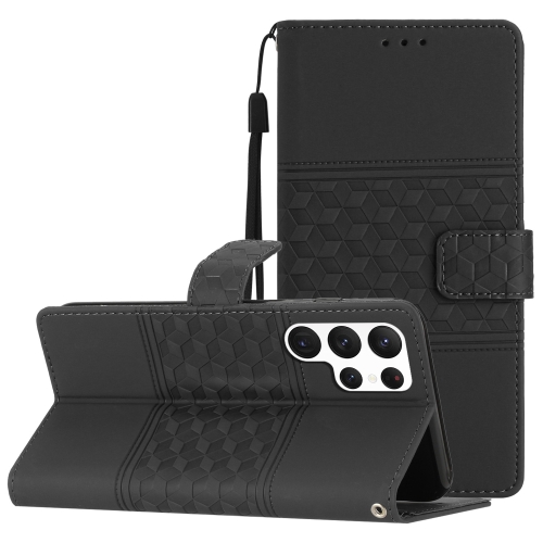 

For Samsung Galaxy S24 Ultra 5G Diamond Embossed Skin Feel Leather Phone Case(Black)