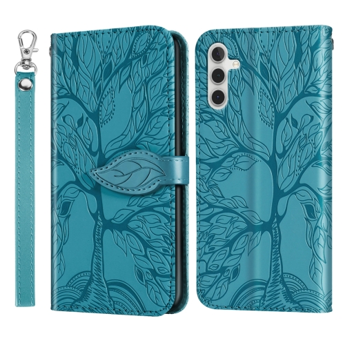 

For Samsung Galaxy S23 FE 5G Life Tree Embossing Pattern Leather Phone Case(Blue)
