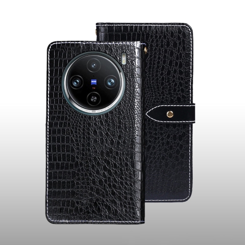 

For vivo X100 Pro idewei Crocodile Texture Leather Phone Case(Black)
