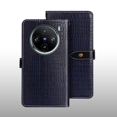 

For vivo X100 Pro idewei Crocodile Texture Leather Phone Case(Dark Blue)
