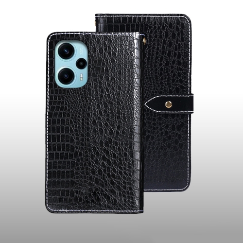 

For Xiaomi Poco F5 5G idewei Crocodile Texture Leather Phone Case(Black)