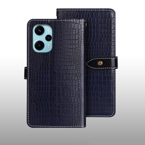 

For Xiaomi Poco F5 5G idewei Crocodile Texture Leather Phone Case(Dark Blue)