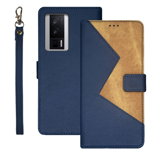 

For Xiaomi Poco F5 Pro 5G idewei Two-color Splicing Leather Phone Case(Blue)