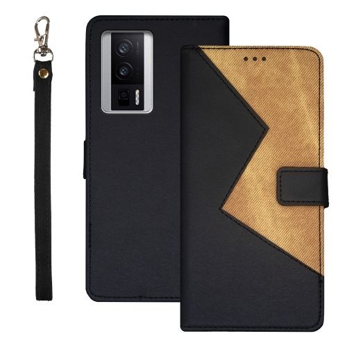 

For Xiaomi Poco F5 Pro 5G idewei Two-color Splicing Leather Phone Case(Black)