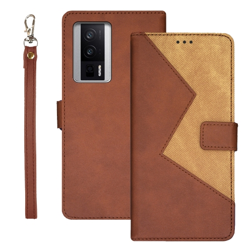 

For Xiaomi Poco F5 Pro 5G idewei Two-color Splicing Leather Phone Case(Brown)