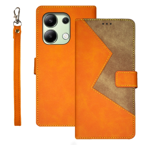 

For Xiaomi Redmi Note 13 4G Global idewei Two-color Splicing Leather Phone Case(Orange)