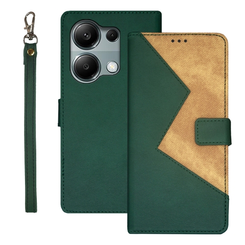 

For Xiaomi Redmi Note 13 Pro 4G idewei Two-color Splicing Leather Phone Case(Green)