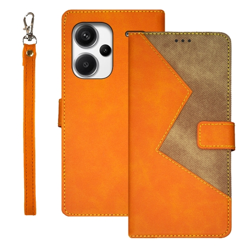

For Xiaomi Redmi Note 13 Pro+ 5G idewei Two-color Splicing Leather Phone Case(Orange)