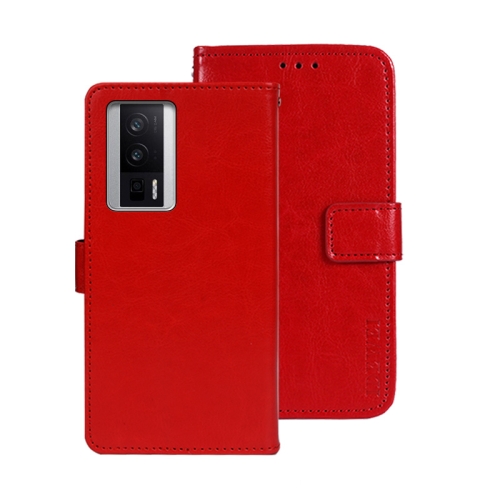 

For Xiaomi Poco F5 Pro 5G idewei Crazy Horse Texture Leather Phone Case(Red)