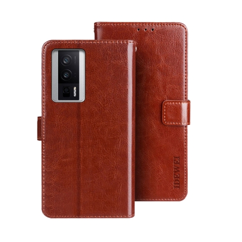 

For Xiaomi Poco F5 Pro 5G idewei Crazy Horse Texture Leather Phone Case(Brown)