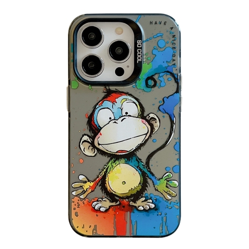 

For iPhone 14 Pro Animal Pattern Oil Painting Series PC + TPU Phone Case(Happy Monkey)
