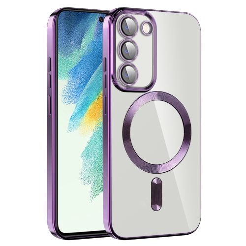 

For Samsung Galaxy S21 FE 5G CD Texture Plating TPU MagSafe Phone Case with Lens Film(Dark Purple)