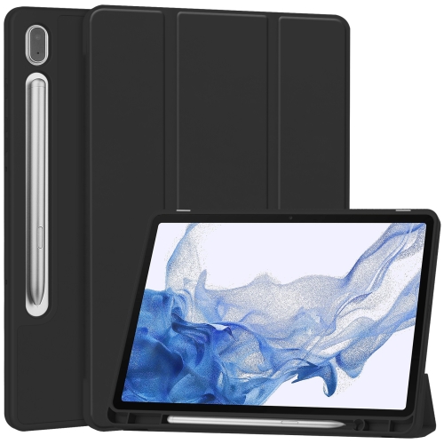 

For Samsung Galaxy Tab S9 3-Fold Pure Color TPU Smart Leather Tablet Case with Pen Slot(Black)