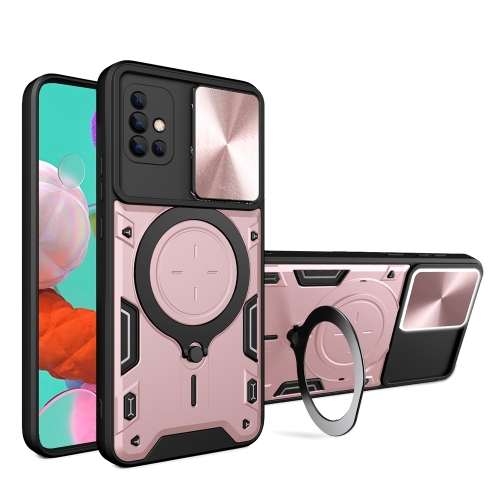 

For Samsung Galaxy A51 4G CD Texture Sliding Camshield Magnetic Holder Phone Case(Pink)