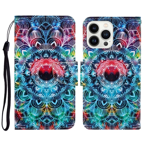 

For iPhone 15 Pro 3D Colored Drawing Flip Leather Phone Case(Mandala)