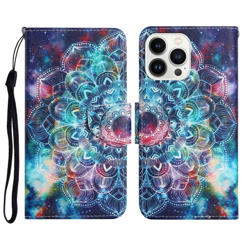 

For iPhone 15 Pro 3D Colored Drawing Flip Leather Phone Case(Star Mandala)
