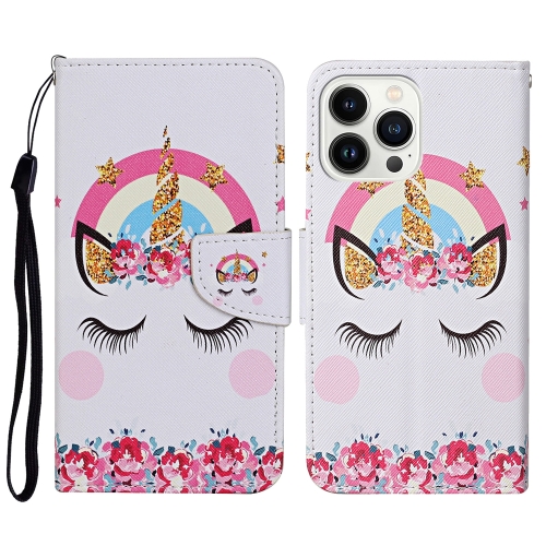 

For iPhone 15 Pro 3D Colored Drawing Flip Leather Phone Case(Crown Unicorn)