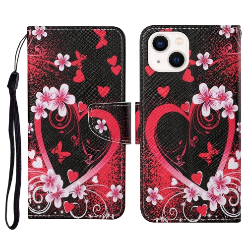 

For iPhone 15 Plus 3D Colored Drawing Flip Leather Phone Case(Red Heart)