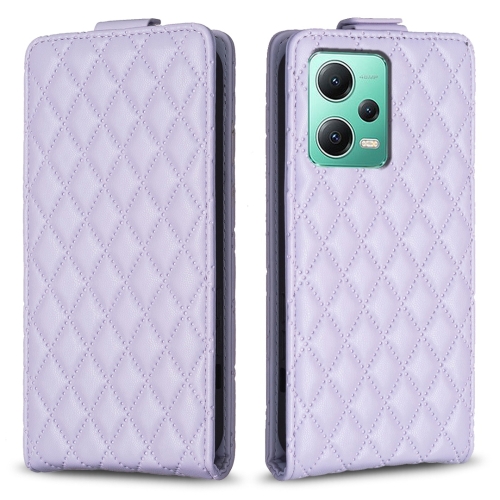 

For Redmi Note 12 5G Global Diamond Lattice Vertical Flip Leather Phone Case(Purple)