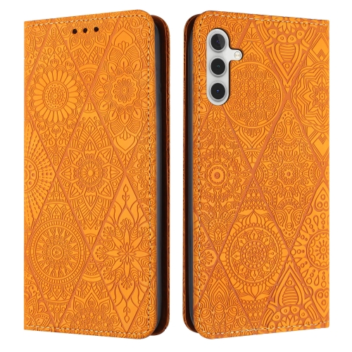 

For Samsung Galaxy S23 FE 5G Ethnic Embossed Adsorption Leather Phone Case(Yellow)