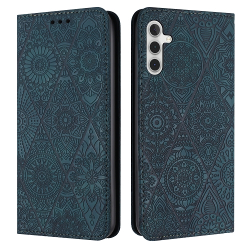 

For Samsung Galaxy A15 Ethnic Embossed Adsorption Leather Phone Case(Blue)