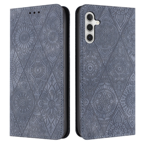 

For Samsung Galaxy A55 Ethnic Embossed Adsorption Leather Phone Case(Grey)
