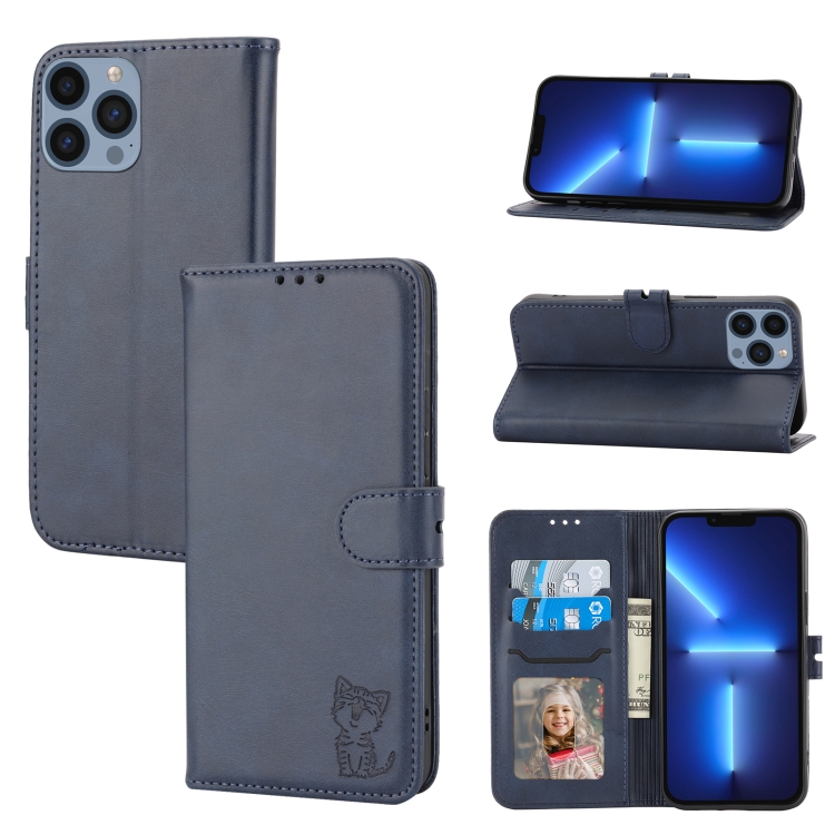 For iPhone 15 Pro Max Embossed Happy Cat Pattern Flip Leather Phone Case(Blue)
For iPhone 15 Pro Max Embossed Happy Cat Pattern Flip Leather Phone Case(Blue)