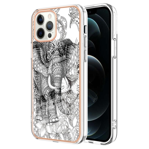 

For iPhone 12 Pro Max Electroplating Marble Dual-side IMD Phone Case(Totem Elephant)