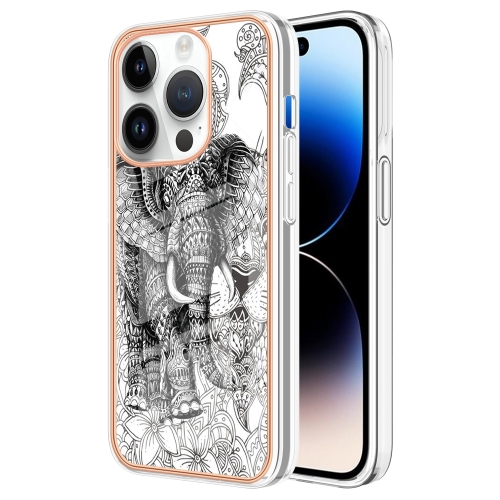 

For iPhone 14 Pro Max Electroplating Marble Dual-side IMD Phone Case(Totem Elephant)