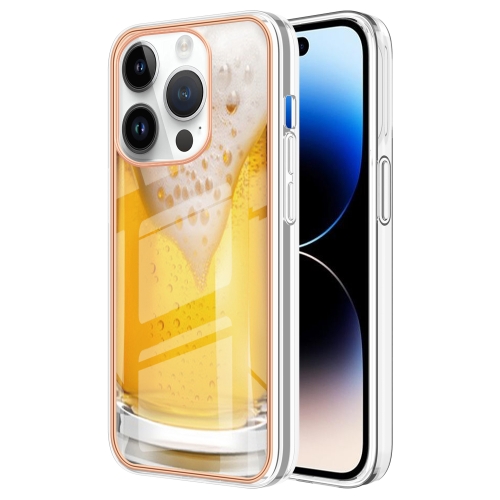 

For iPhone 14 Pro Max Electroplating Marble Dual-side IMD Phone Case(Draft Beer)