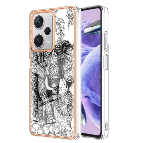 

For Xiaomi Redmi Note 12 Pro+ Global Electroplating Marble Dual-side IMD Phone Case(Totem Elephant)