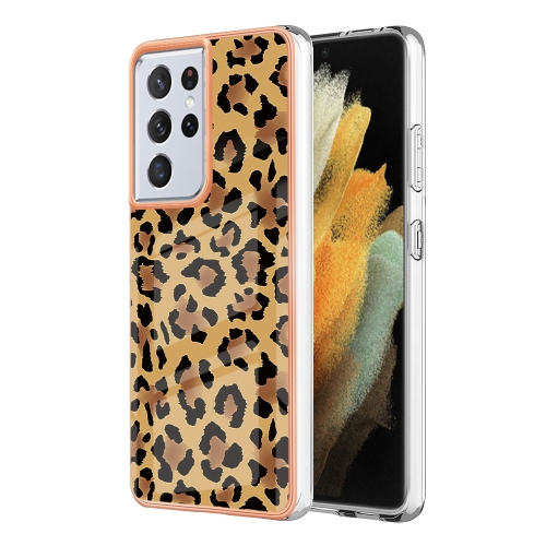 

For Samsung Galaxy S21 Ultra 5G Electroplating Marble Dual-side IMD Phone Case(Leopard Print)