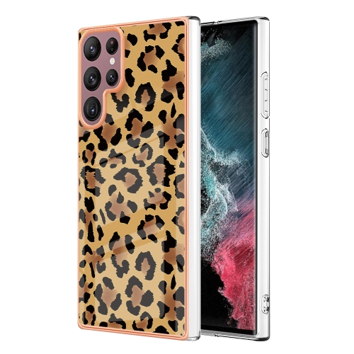 

For Samsung Galaxy S22 Ultra 5G Electroplating Marble Dual-side IMD Phone Case(Leopard Print)