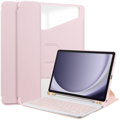 

For Samsung Galaxy Tab A9+ 360 Rotation Transparent Smart Leather Case with Keyboard(Pink)
