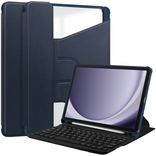 

For Samsung Galaxy Tab A9+ 360 Rotation Transparent Smart Leather Case with Keyboard(Dark Blue)