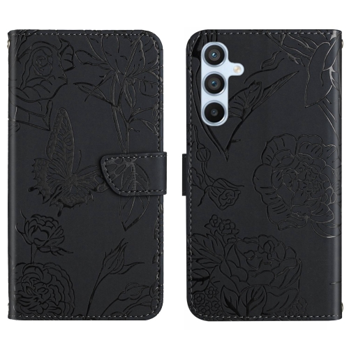 

For Samsung Galaxy A15 Skin Feel Butterfly Embossed Flip Leather Phone Case(Black)