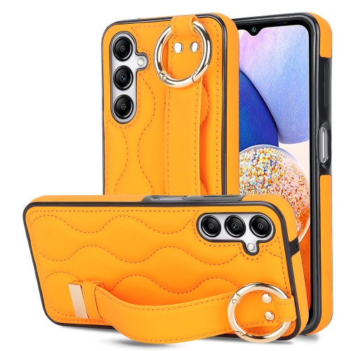 

For Samsung Galaxy A14 4G / 5G Non-slip Full Coverage Ring PU Phone Case with Wristband(Orange)
