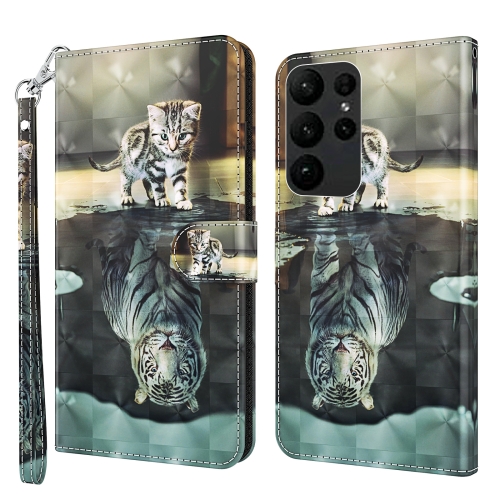 

For Samsung Galaxy S24 Ultra 5G 3D Painting Pattern Flip Leather Phone Case(Cat Tiger)