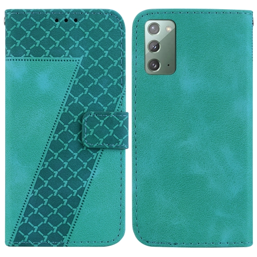

For Samsung Galaxy Note20 7-shaped Embossed Leather Phone Case(Green)