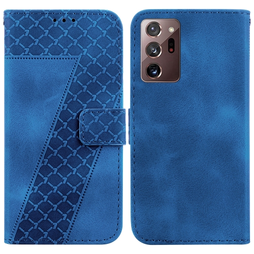 

For Samsung Galaxy Note20 Ultra 7-shaped Embossed Leather Phone Case(Blue)