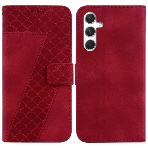 

For Samsung Galaxy S24 5G 7-shaped Embossed Leather Phone Case(Red)