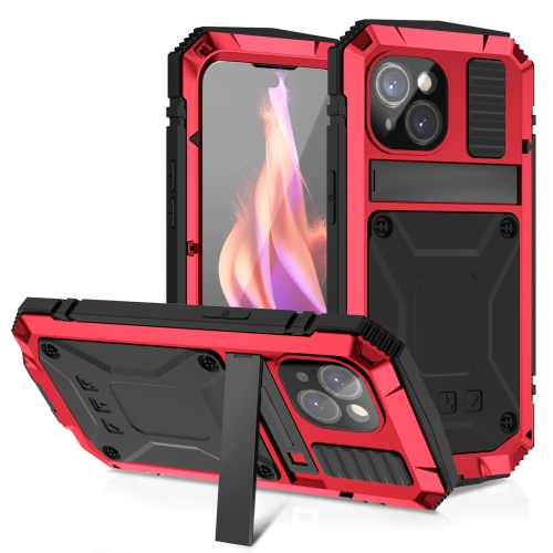 

For iPhone 15 Plus R-JUST Shockproof Life Waterproof Dust-proof Metal + Silicone Phone Case with Holder(Red)
