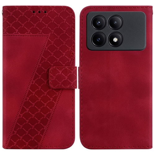 

For Xiaomi Redmi K70E / Poco X6 Pro 7-shaped Embossed Leather Phone Case(Red)