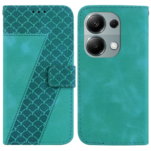 

For Xiaomi Poco M6 Pro 4G 7-shaped Embossed Leather Phone Case(Green)