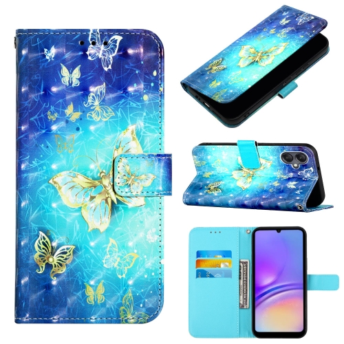 

For Samsung Galaxy A05 3D Painting Horizontal Flip Leather Phone Case(Golden Butterfly)