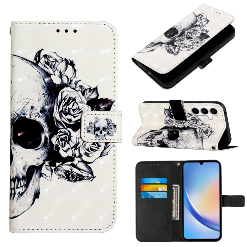 

For Samsung Galaxy A35 5G 3D Painting Horizontal Flip Leather Phone Case(Skull)
