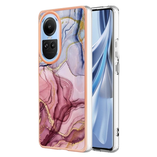 

For OPPO Reno10 5G Global Electroplating Marble Dual-side IMD Phone Case(Rose Red 014)