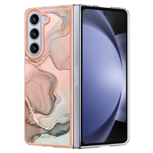 

For Samsung Galaxy Z Fold5 Electroplating Marble Dual-side IMD Phone Case(Rose Gold 015)