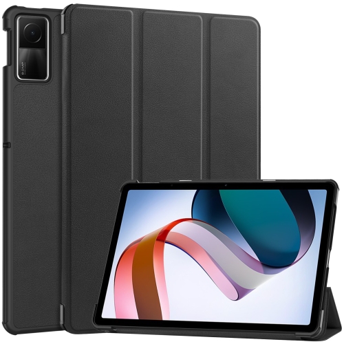 

For Xiaomi Redmi Pad SE Custer Pure Color 3-Fold Holder Leather Tablet Case(Black)
